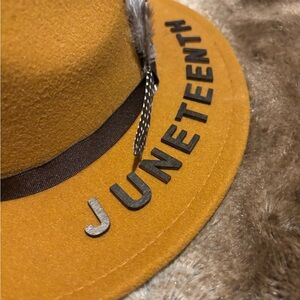 Juneteenth Mustard Hat with Feather Detail